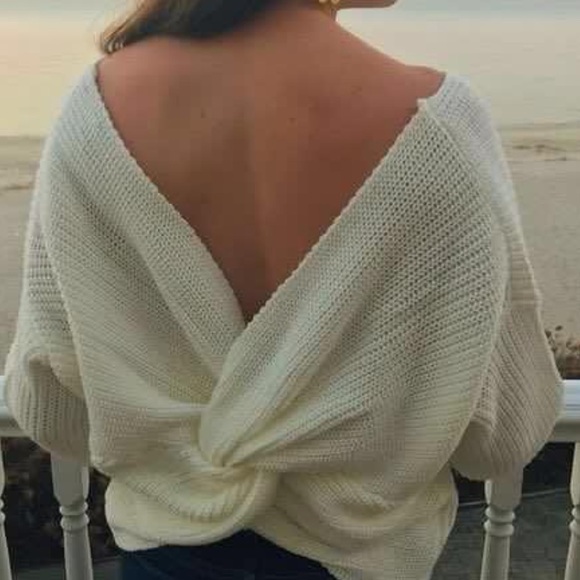 Knot/Twist Knit Cream Sweater - Picture 2 of 5
